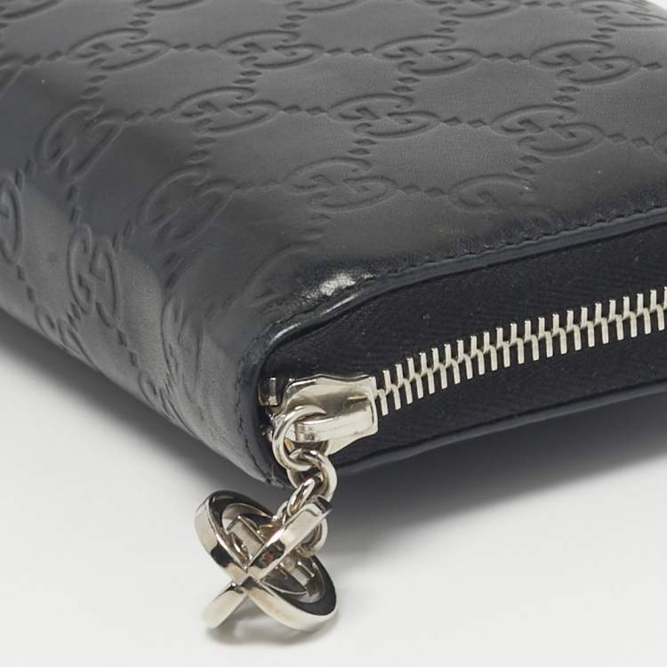 Pre Owned Gucci Black Guccissima Leather GG Twins Zip Around Wallet