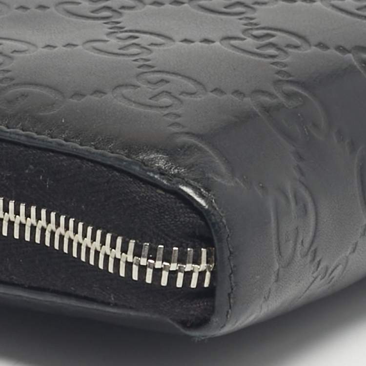Pre Owned Gucci Black Guccissima Leather GG Twins Zip Around Wallet