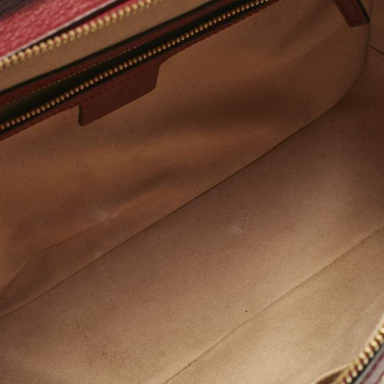 Pre Owned Gucci Red GG Supreme Canvas and Leather Floral Ophidia Square Bag
