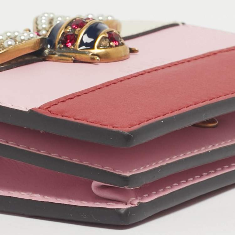 Pre Owned Gucci Tricolor Leather Stripe Queen Margaret Card Case