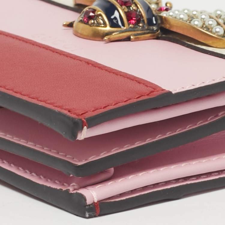 Pre Owned Gucci Tricolor Leather Stripe Queen Margaret Card Case