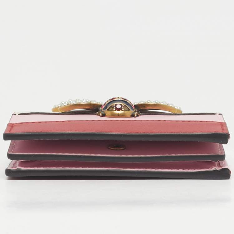 Pre Owned Gucci Tricolor Leather Stripe Queen Margaret Card Case