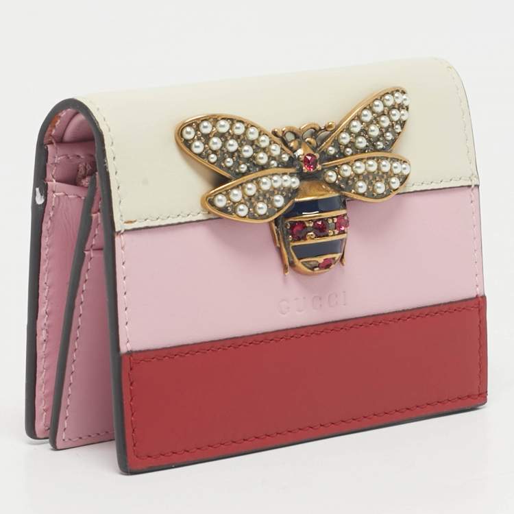 Pre Owned Gucci Tricolor Leather Stripe Queen Margaret Card Case