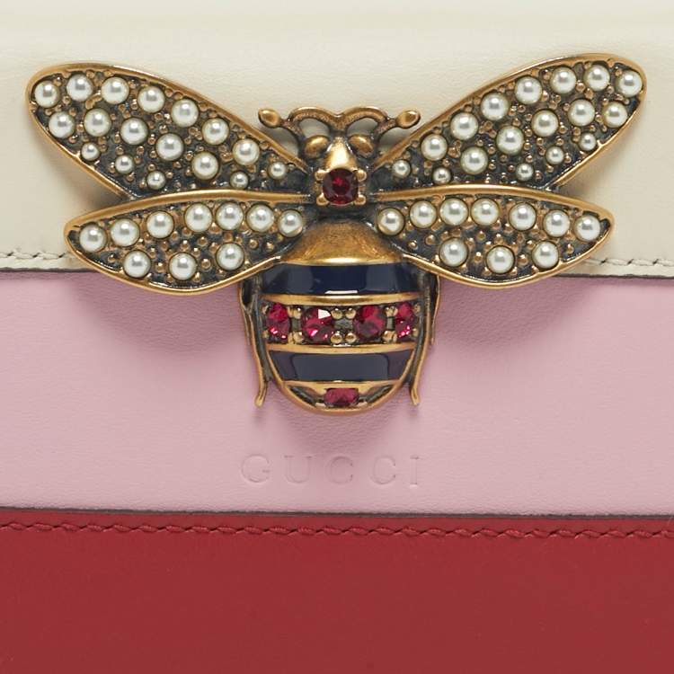 Pre Owned Gucci Tricolor Leather Stripe Queen Margaret Card Case