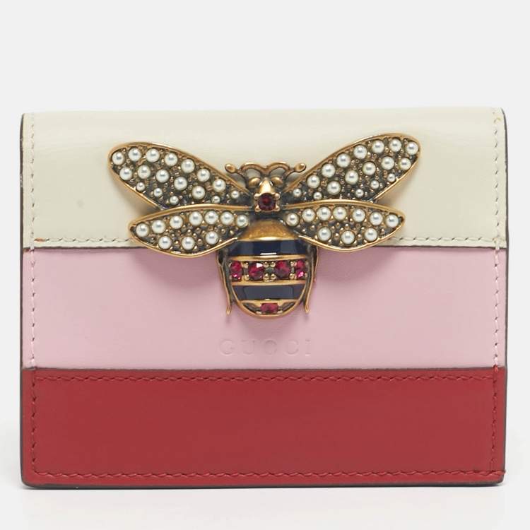 Pre Owned Gucci Tricolor Leather Stripe Queen Margaret Card Case