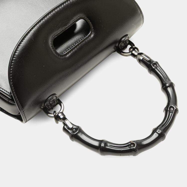 Pre Owned Gucci Black Small Calfskin 1947 Bamboo Top Handle Bag