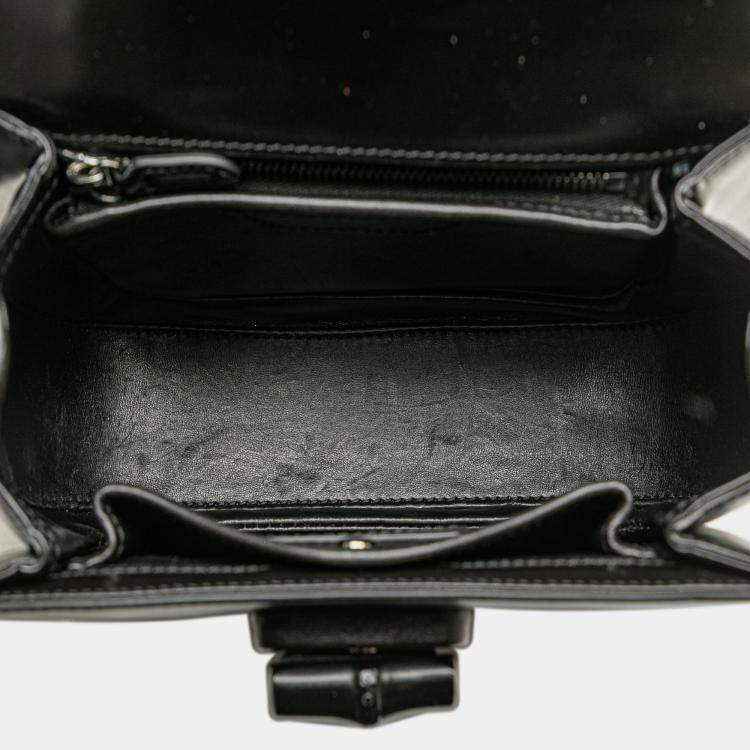 Pre Owned Gucci Black Small Calfskin 1947 Bamboo Top Handle Bag