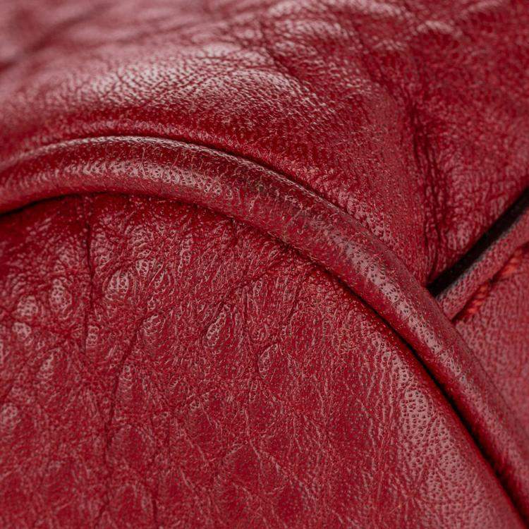 Pre Owned Gucci Red Medium Calfskin Bamboo Shopper Satchel