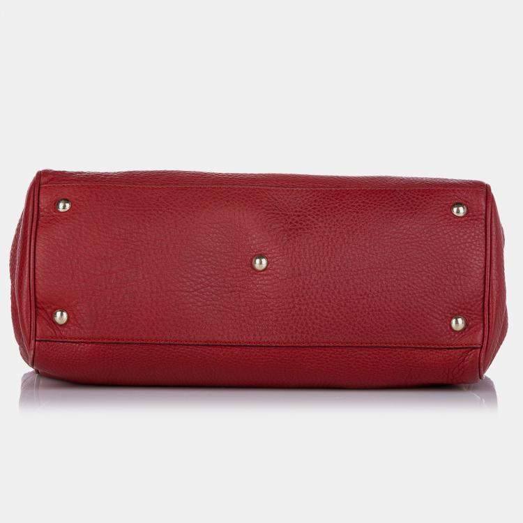 Pre Owned Gucci Red Medium Calfskin Bamboo Shopper Satchel