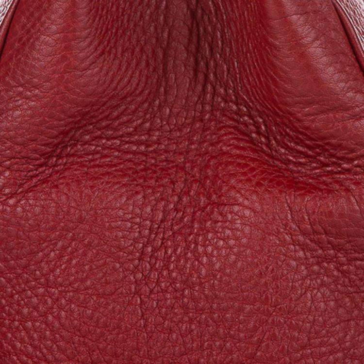 Pre Owned Gucci Red Medium Calfskin Bamboo Shopper Satchel
