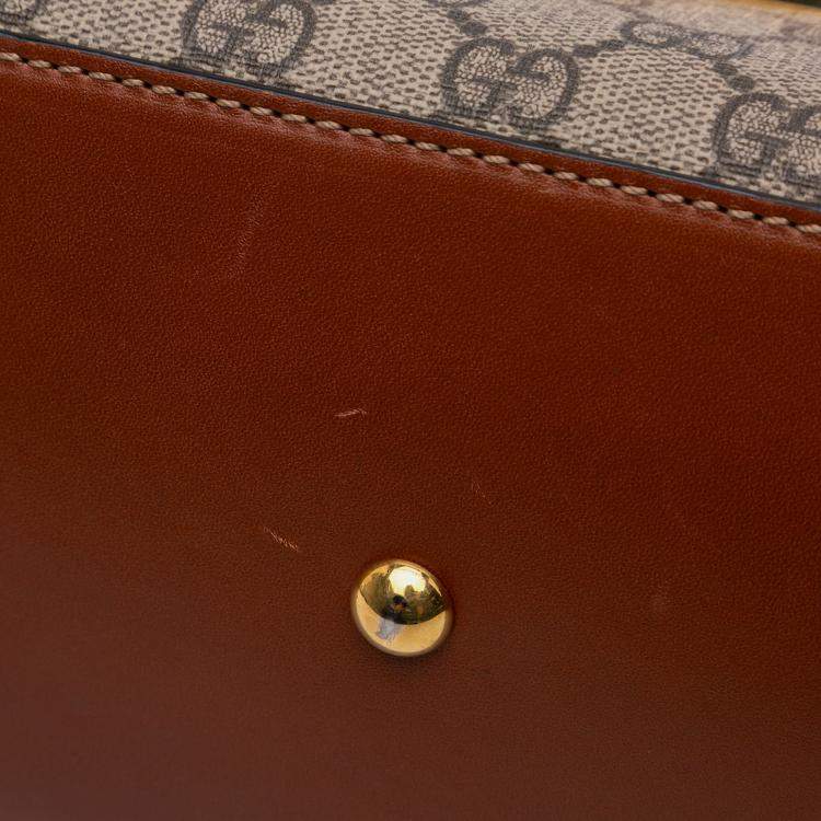 Pre Owned Gucci Beige Brown Small GG Supreme Padlock Satchel