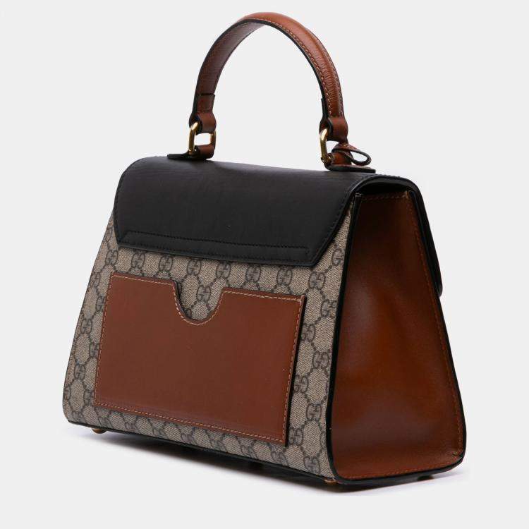 Pre Owned Gucci Beige Brown Small GG Supreme Padlock Satchel