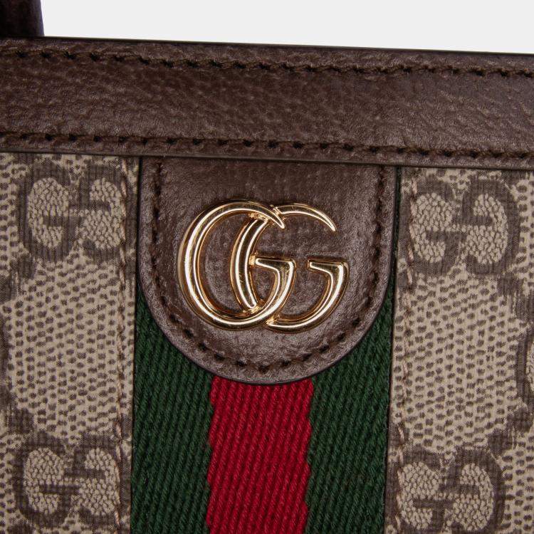 Pre Owned Gucci Beige Brown Mini GG Supreme Ophidia Web Satchel