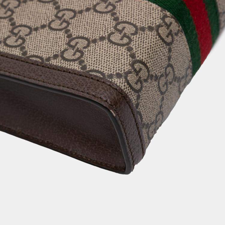Pre Owned Gucci Beige Brown Mini GG Supreme Ophidia Web Satchel