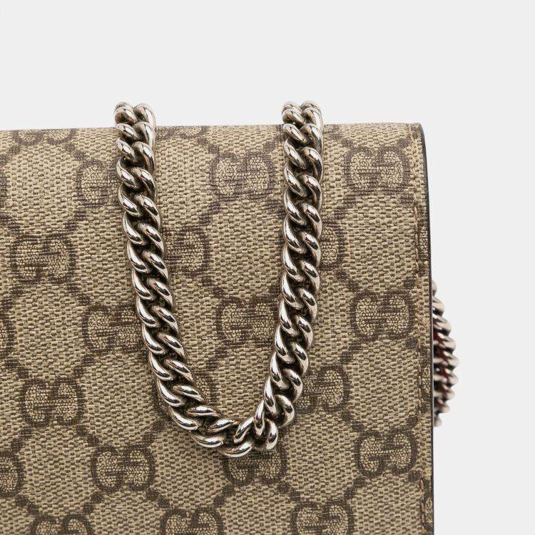 Pre Owned Gucci Beige Brown GG Supreme Dionysus Chain Wallet