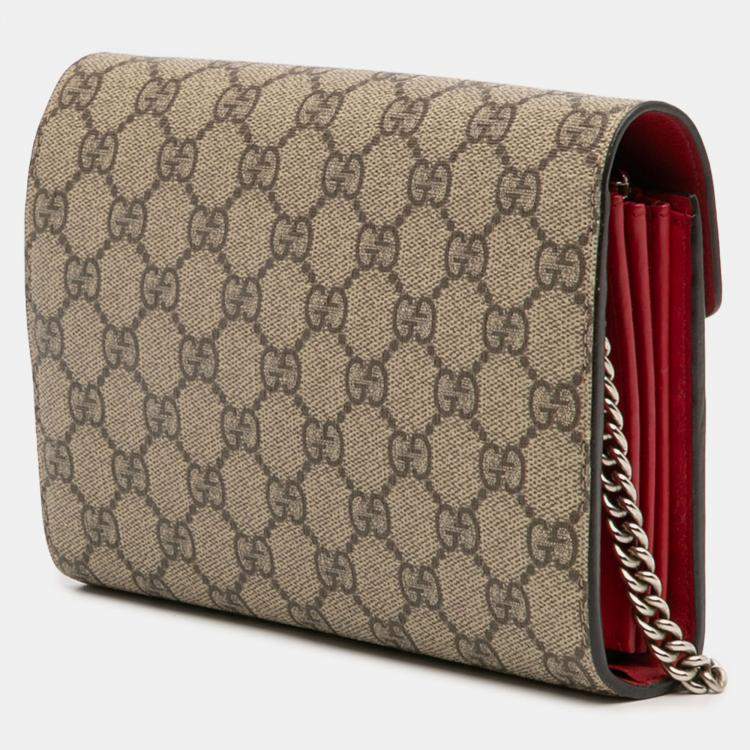 Pre Owned Gucci Beige Brown GG Supreme Dionysus Chain Wallet