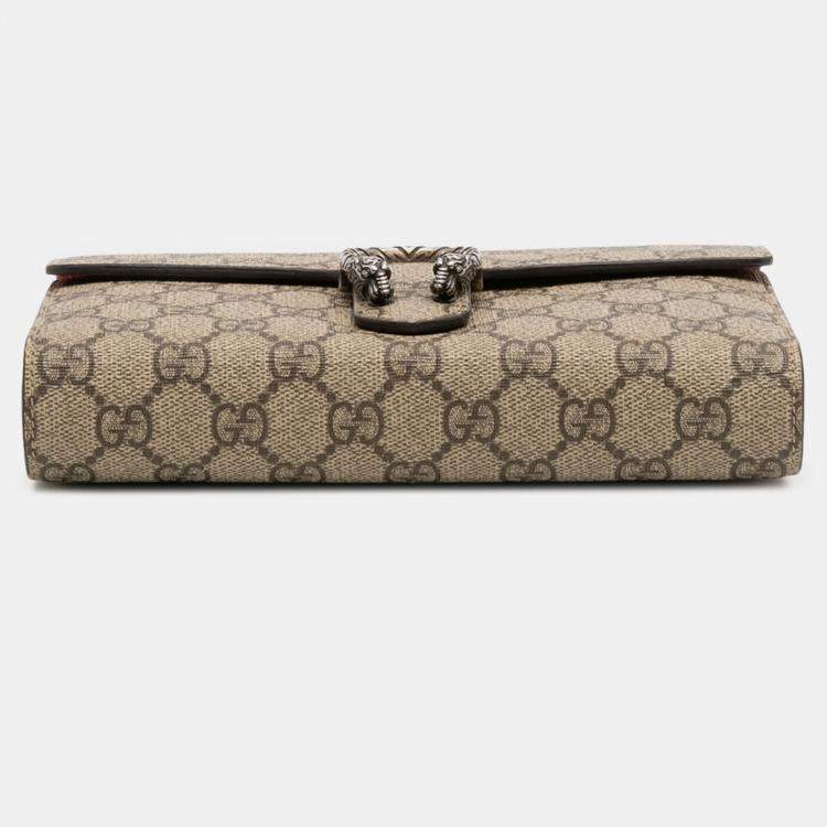 Pre Owned Gucci Beige Brown GG Supreme Dionysus Chain Wallet