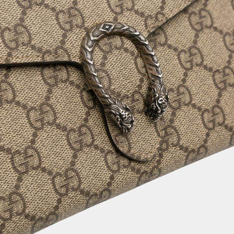Pre Owned Gucci Beige Brown GG Supreme Dionysus Chain Wallet