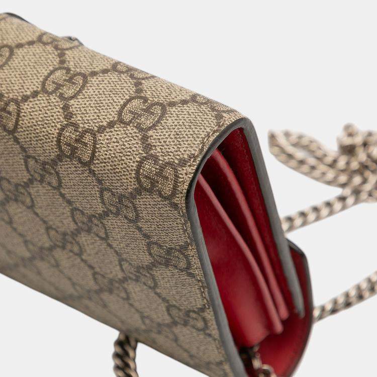 Pre Owned Gucci Beige Brown GG Supreme Dionysus Chain Wallet