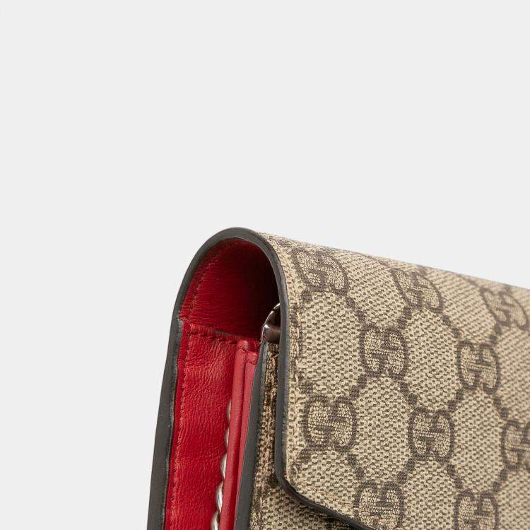 Pre Owned Gucci Beige Brown GG Supreme Dionysus Chain Wallet