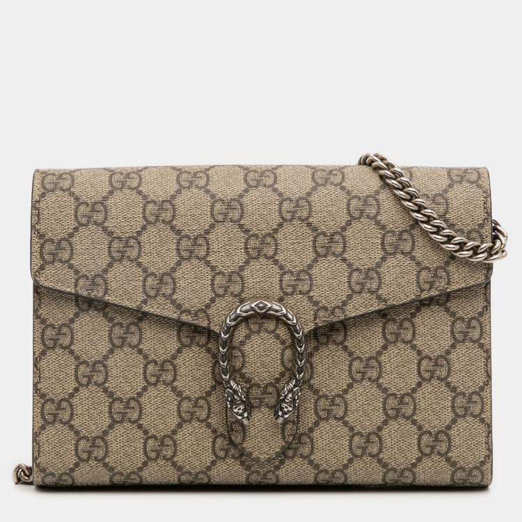 Pre Owned Gucci Beige Brown GG Supreme Dionysus Chain Wallet
