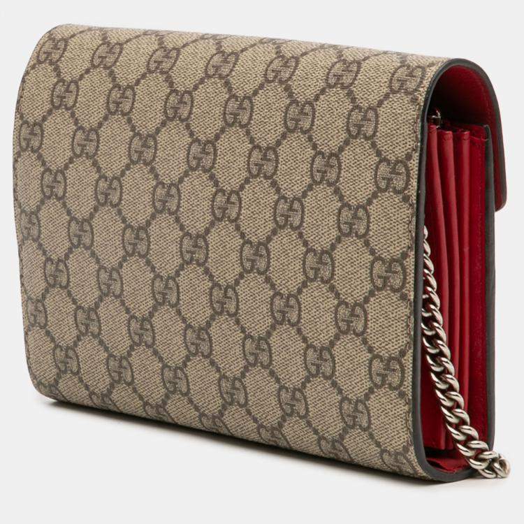 Pre Owned Gucci Beige Brown GG Supreme Dionysus Chain Wallet