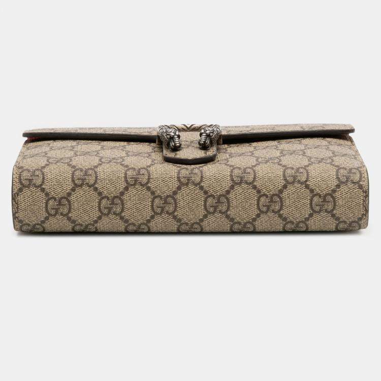 Pre Owned Gucci Beige Brown GG Supreme Dionysus Chain Wallet