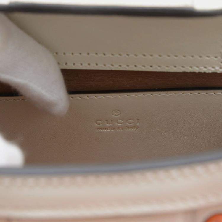 Pre Owned Gucci Ivory Floral Leather Diana Bamboo Mini Shoulder Bag