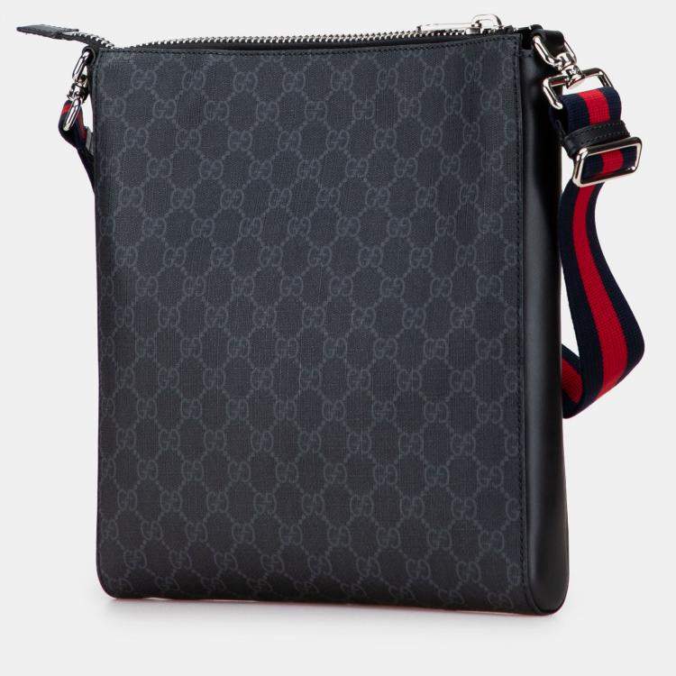 Pre Owned Gucci Black Medium GG Supreme Web Messenger Bag