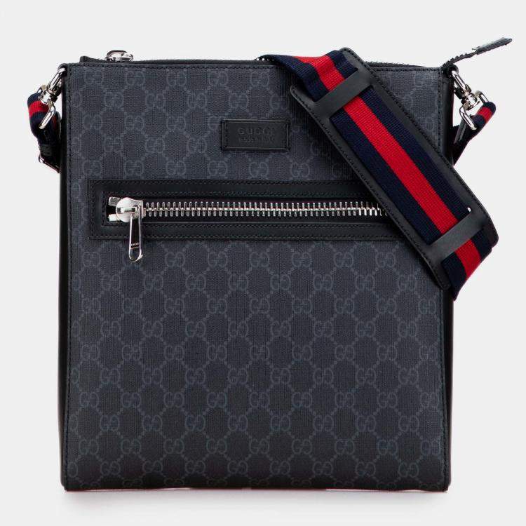 Pre Owned Gucci Black Medium GG Supreme Web Messenger Bag