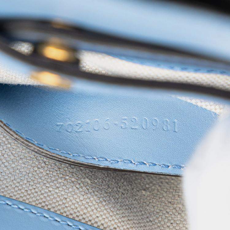 Pre Owned Gucci Blue Mini Calfskin Bamboo Top Handle Bag