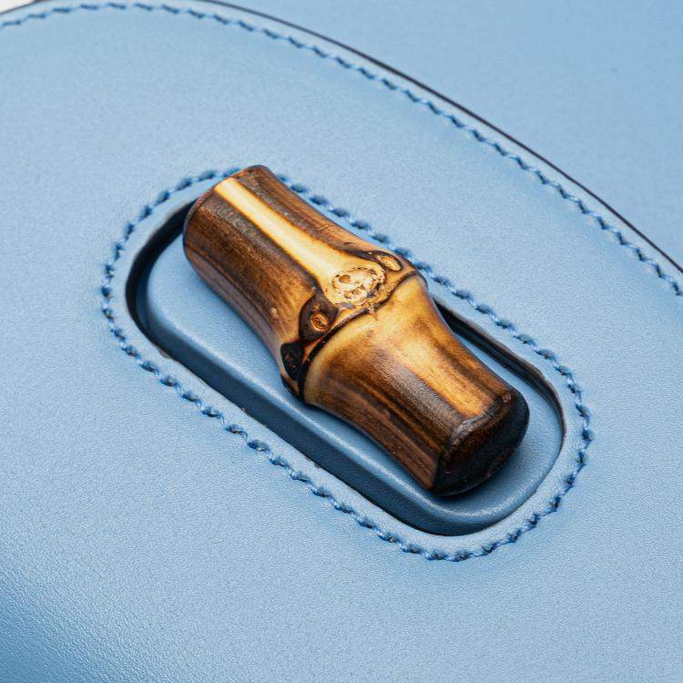 Pre Owned Gucci Blue Mini Calfskin Bamboo Top Handle Bag