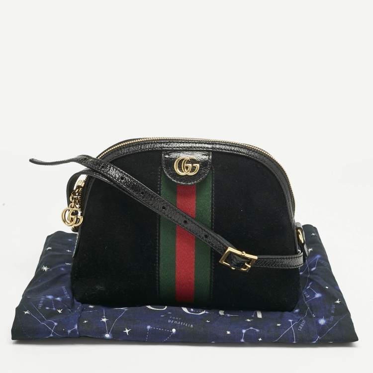 Pre Owned Gucci Black Suede and Patent Leather Small Ophidia Dome Crossbody Bag