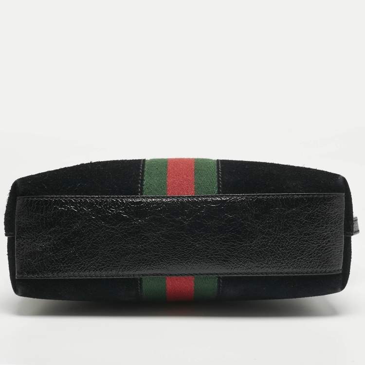 Pre Owned Gucci Black Suede and Patent Leather Small Ophidia Dome Crossbody Bag