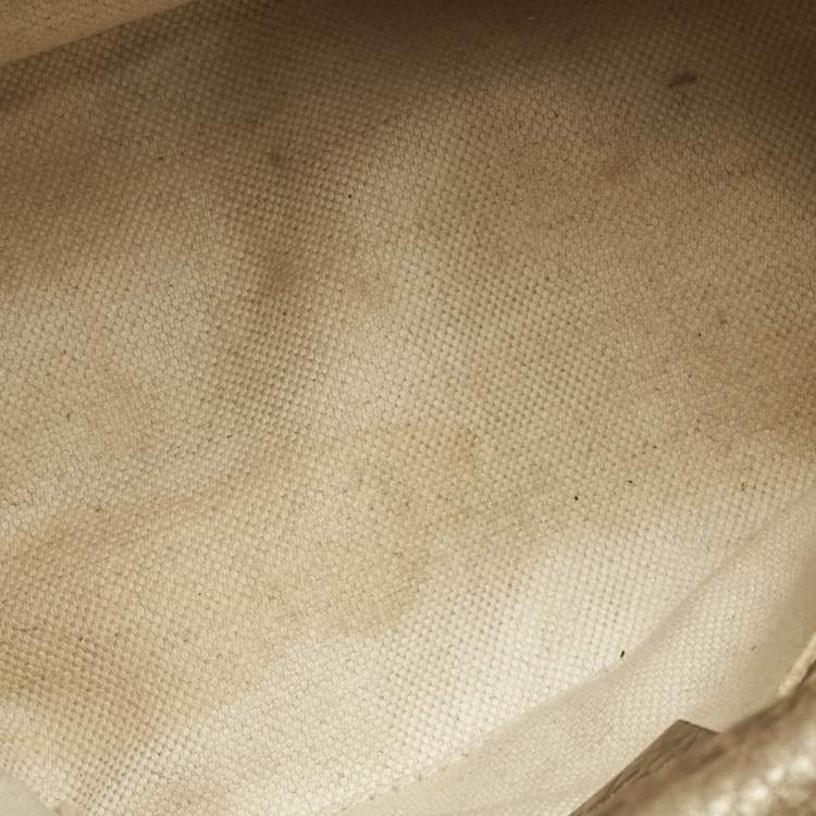 Pre Owned Gucci Metallic Gold Leather Mini Bamboo Tote
