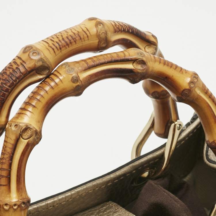 Pre Owned Gucci Metallic Gold Leather Mini Bamboo Tote