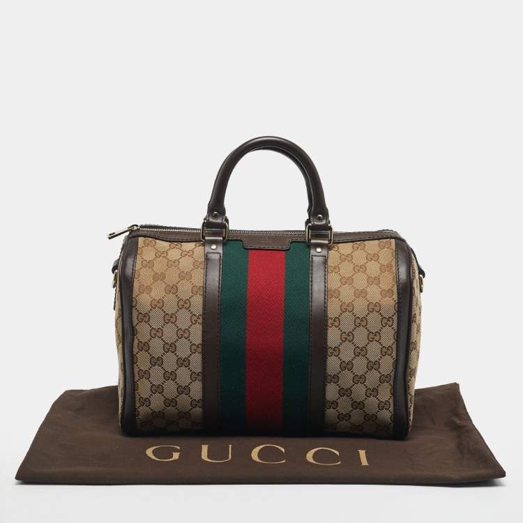 Pre Owned Gucci Beige/Brown GG Canvas and Leather Medium Vintage Web Boston Bag