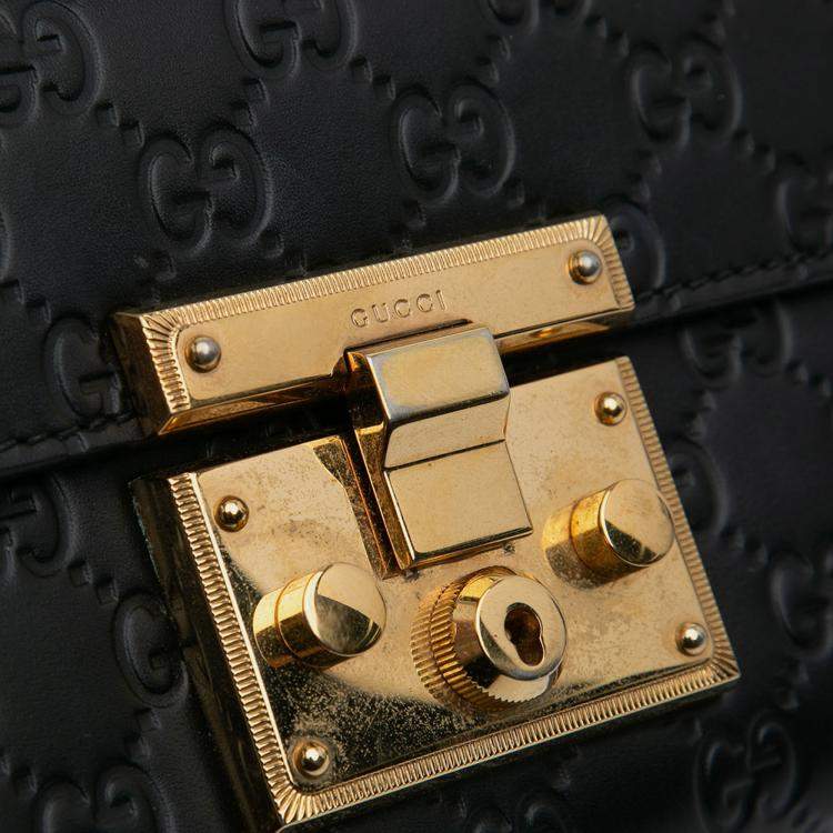 Pre Owned Gucci Black Small Guccissima Padlock Crossbody