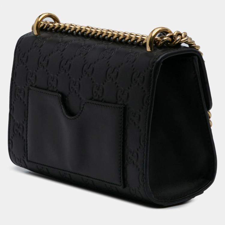 Pre Owned Gucci Black Small Guccissima Padlock Crossbody