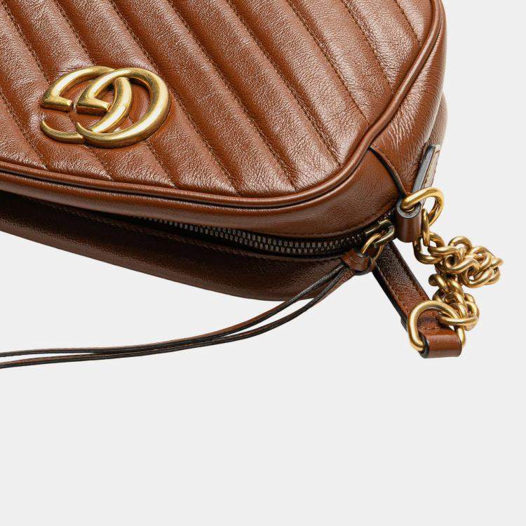 Pre Owned Gucci Brown Small GG Marmont Matelasse Leather Crossbody