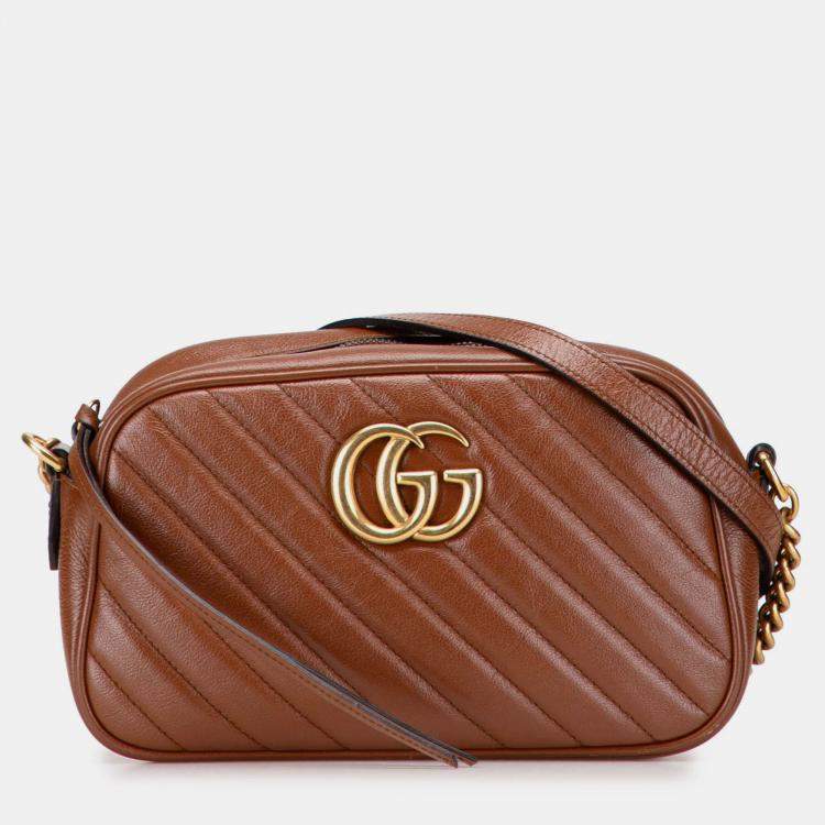 Pre Owned Gucci Brown Small GG Marmont Matelasse Leather Crossbody
