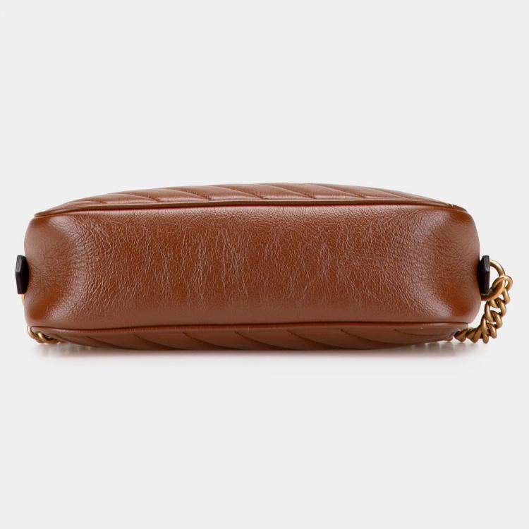 Pre Owned Gucci Brown Small GG Marmont Matelasse Leather Crossbody