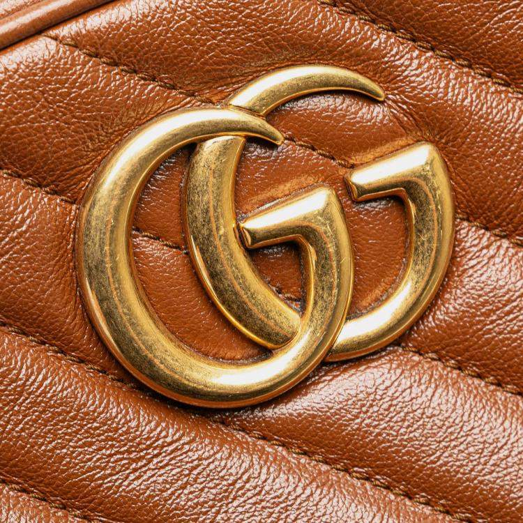 Pre Owned Gucci Brown Small GG Marmont Matelasse Leather Crossbody