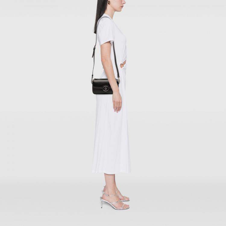 Pre Owned Gucci Black Mini Leather Petite GG Satchel