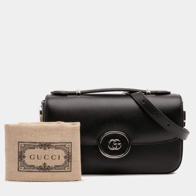 Pre Owned Gucci Black Mini Leather Petite GG Satchel