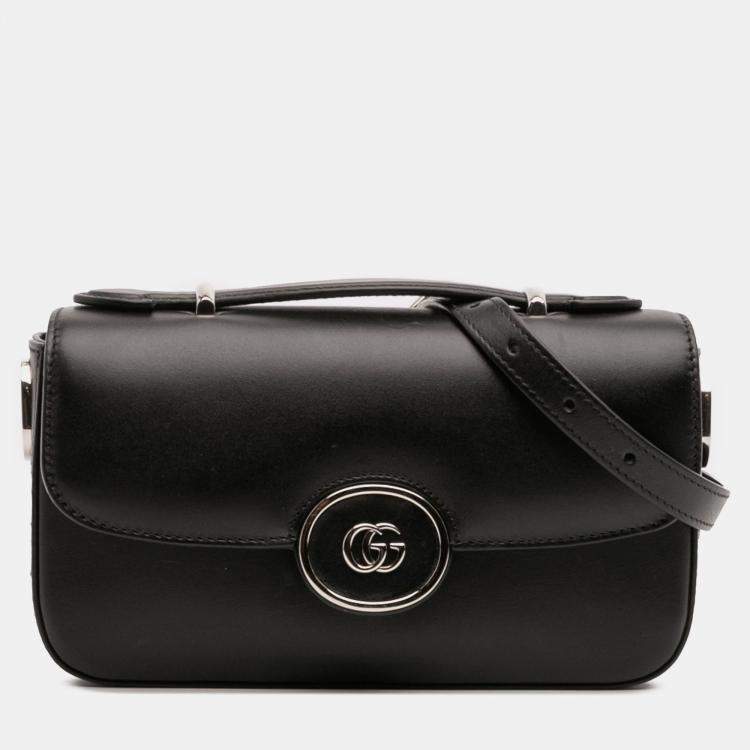 Pre Owned Gucci Black Mini Leather Petite GG Satchel