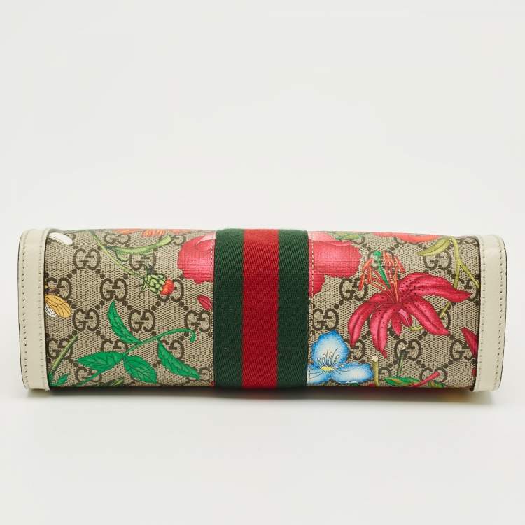 Pre Owned Gucci White/Multicolor GG Supreme Canvas Flora Ophidia Small Chain Shoulder Bag