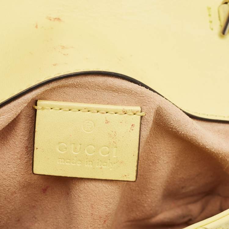Pre Owned Gucci Yellow Matelassé Leather Super Mini GG Marmont Shoulder Bag