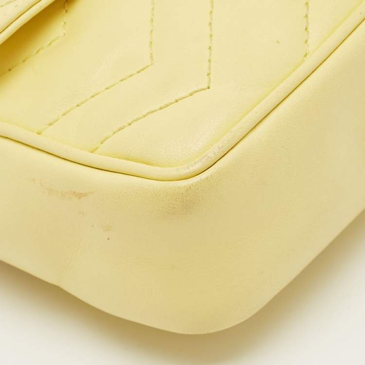 Pre Owned Gucci Yellow Matelassé Leather Super Mini GG Marmont Shoulder Bag