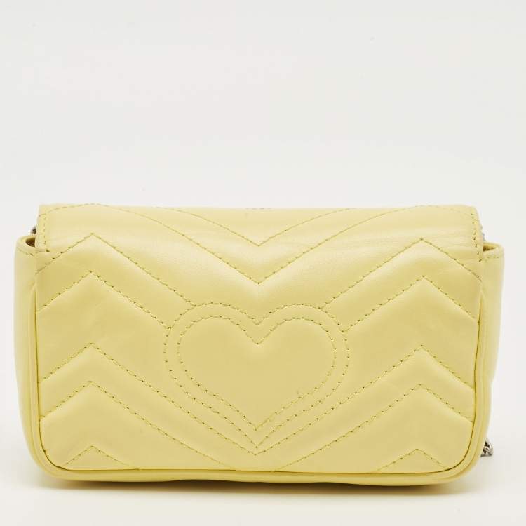 Pre Owned Gucci Yellow Matelassé Leather Super Mini GG Marmont Shoulder Bag